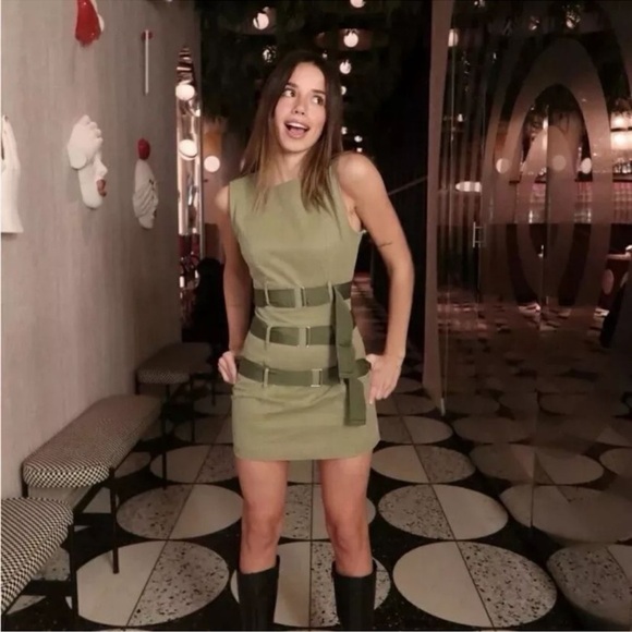ZARA BELTED WAXED BLOGGERS FAMOUS GREEN DRESS - Picture 11 of 16